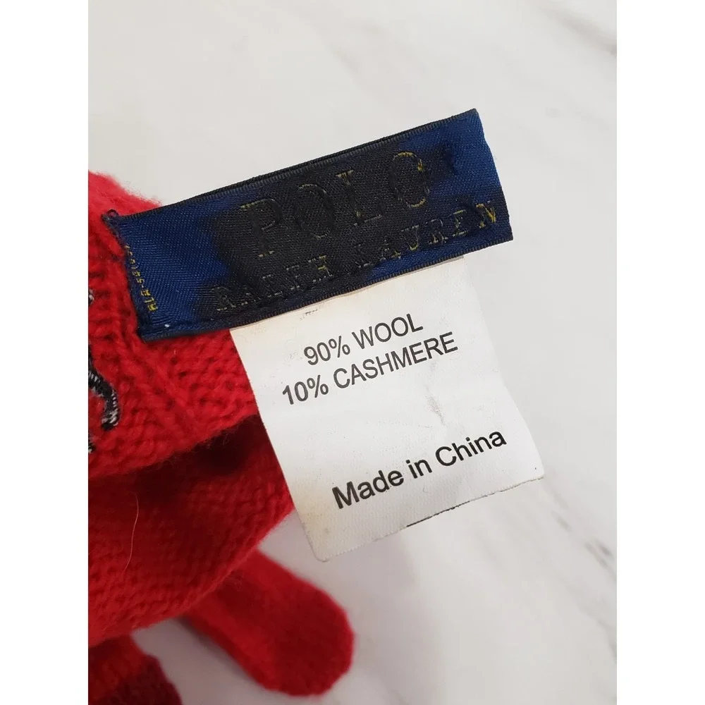 Ralph Lauren Women's Wool Cashmere Blend Gloves Red Cable Knit‎ Grandma Driving